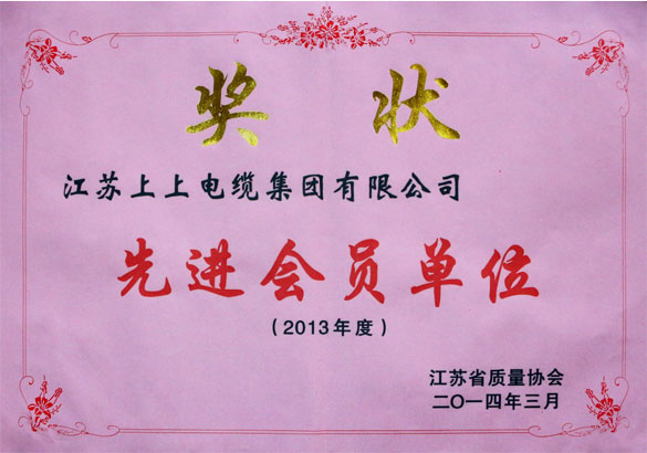 leyu集团荣获江苏省质量协会2013年度“先进会员单位”称呼