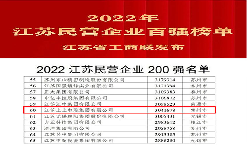 leyu电缆荣登2022年江苏民企百强三大榜单